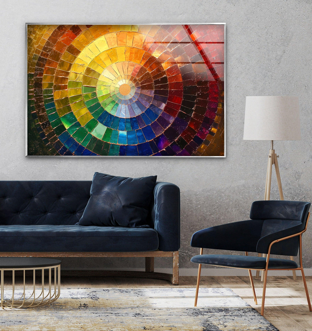 Colored Circle With Rainbow Glass Wall Art picture on glass wall art, photos printed on glass