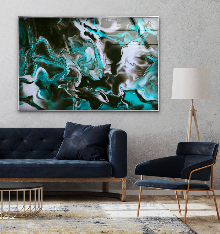 Green and Black Alcohol ink Glass Wall Art