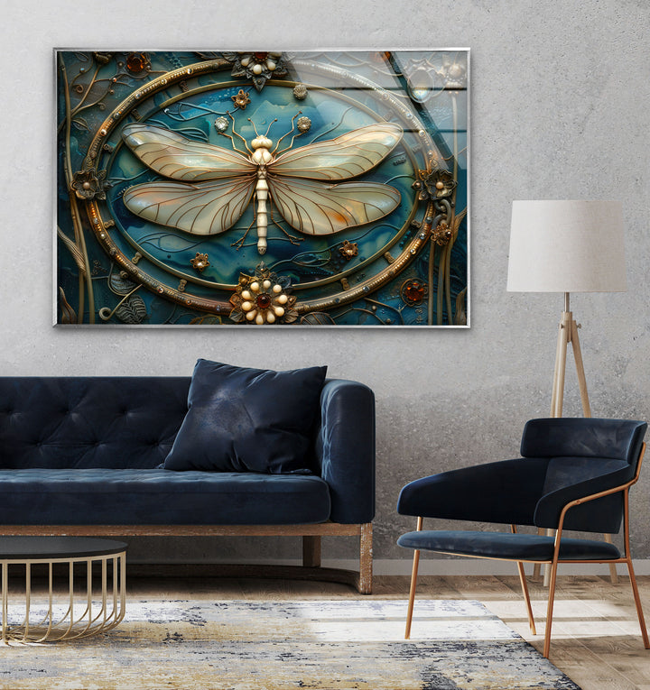 Vintage Dragonfly Glass Wall Art photo print on glass, prints on glass wall art