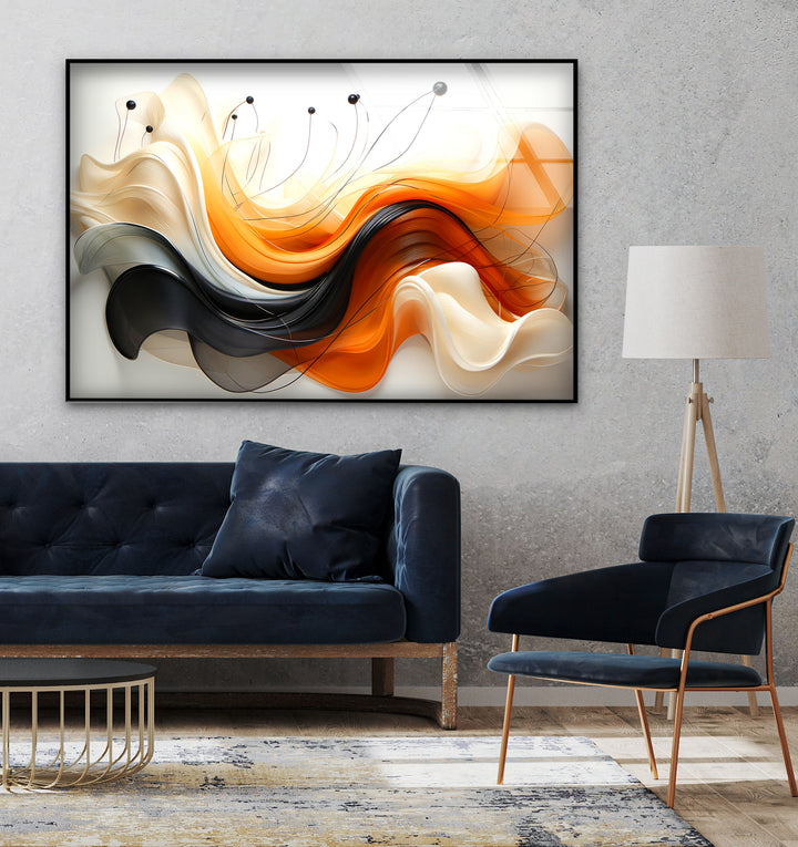 Abstract Orange & Black Wave Glass Wall Art stained glass wall art, stained glass wall decor