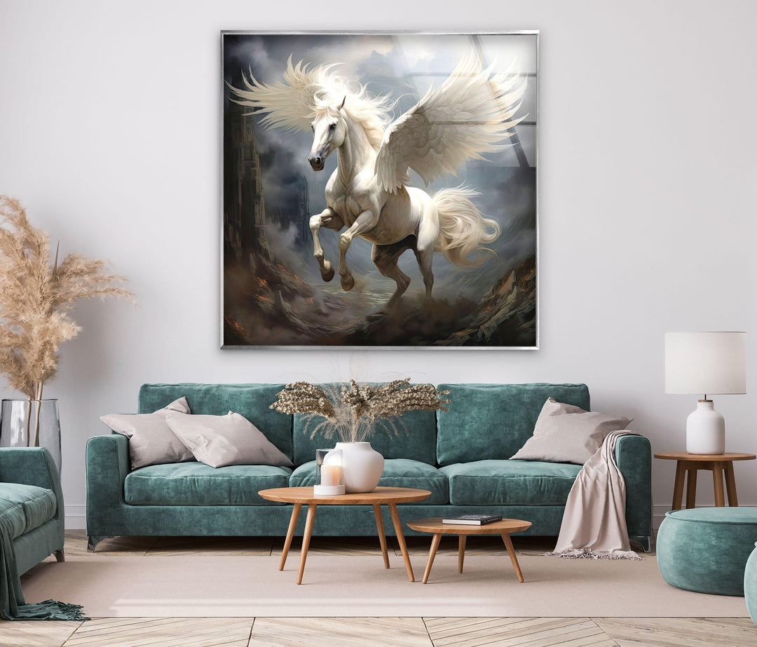 White Wing Horse Glass Wall Art glass photo prints, glass picture prints