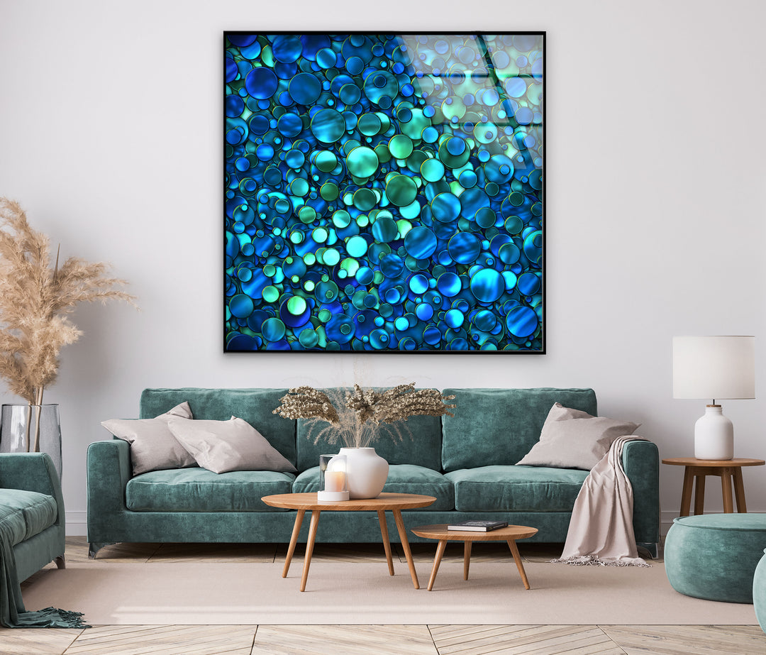 Abstract Blue Circles Glass Wall Art, glass pictures for Wall, glass prints wall art