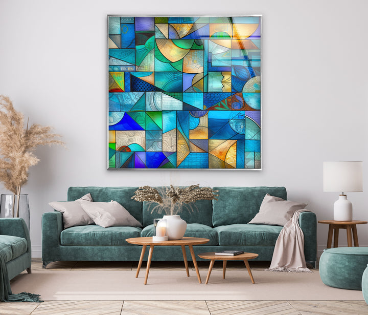 Geometric Colorful Glass Wall Art large glass photo prints, glass wall photos