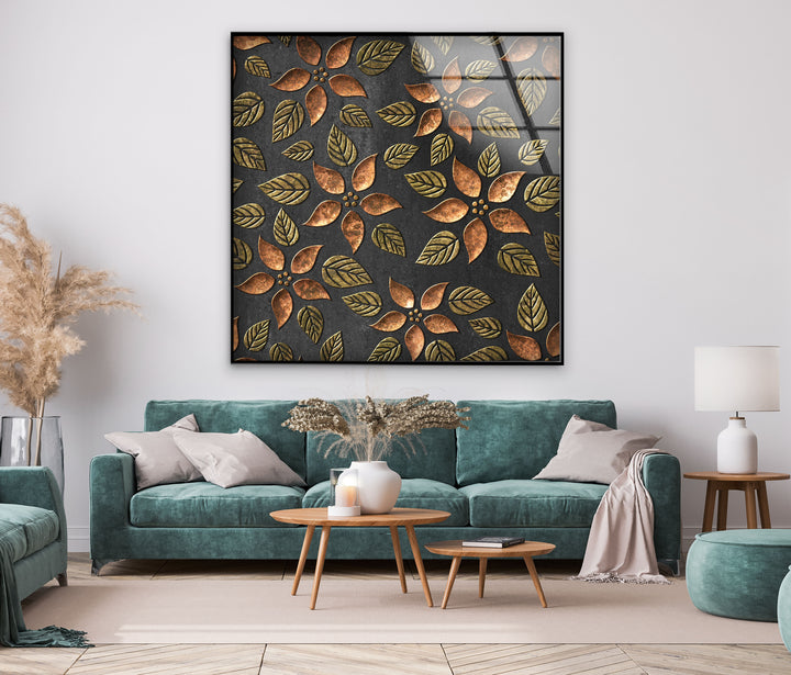 Bronze Flowers Pattern Glass Wall Art, glass photo prints, glass picture prints