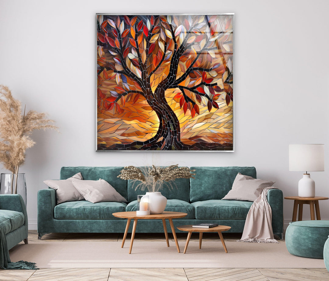 Tree of Life Orange Glass Wall Art custom glass pictures, glass art prints