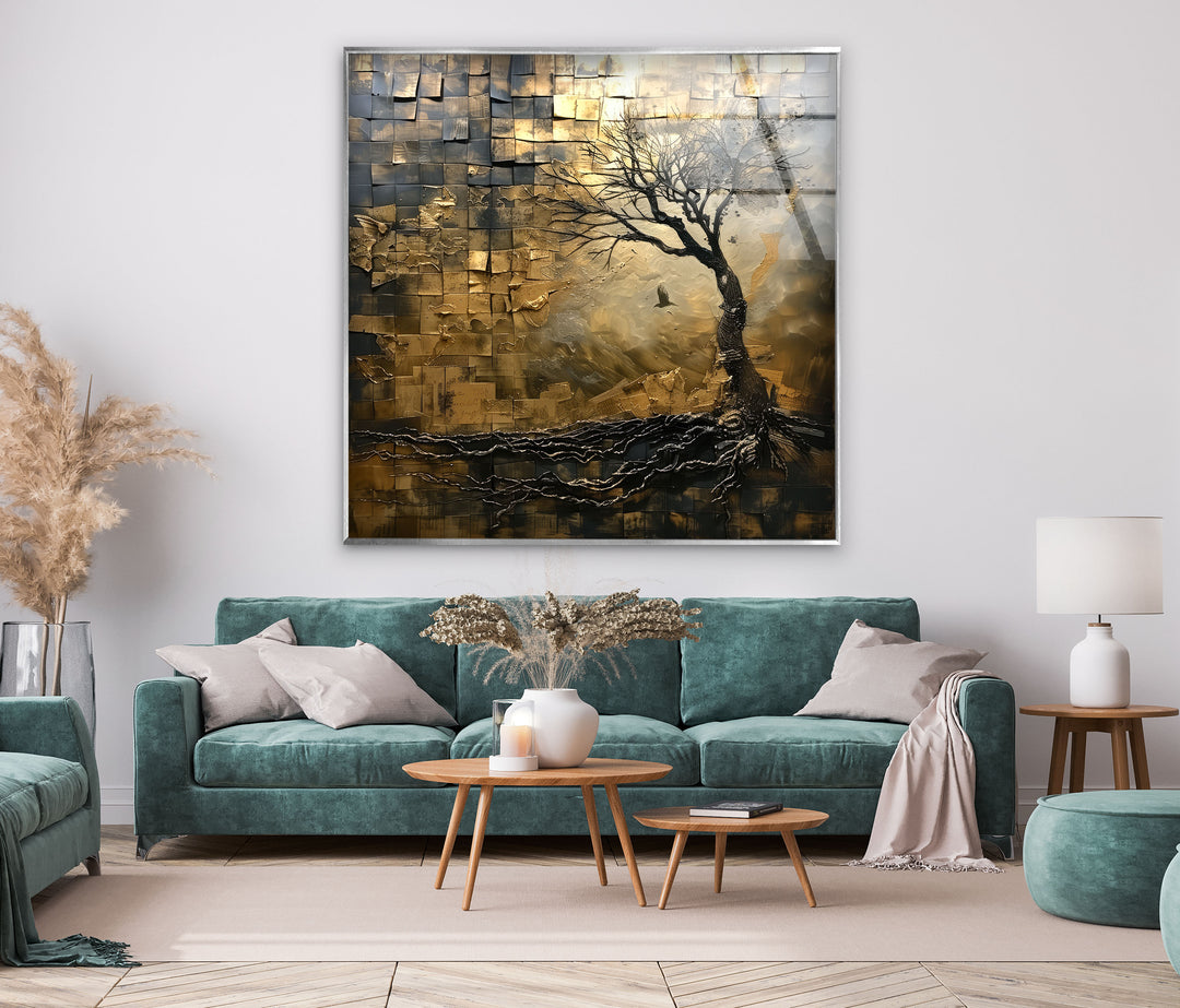 Faded Forest Golden Abstract Tempered Glass Wall Art - MyPhotoStation Brighten your home with vibrant Abstract Glass Art. Our glass panel art and photo prints on glass bring your walls to life. Choose from a variety of designs, including flowers painted on glass and large glass photo prints. Secure packaging and free shipping on all orders.