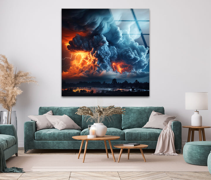 View of Thunderstorm View Tempered Glass Wall Art