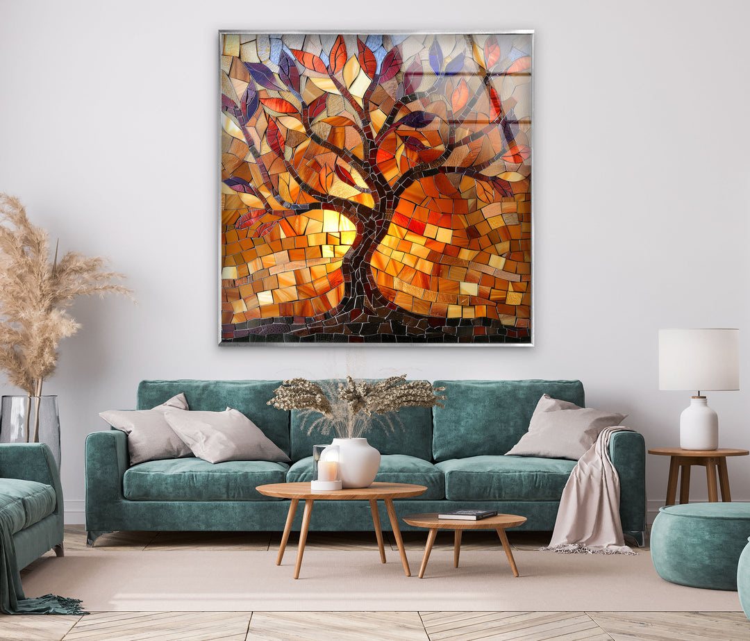 Stained Tree of Life Orange Glass Wall Art glass art painting, glass art for the Wall