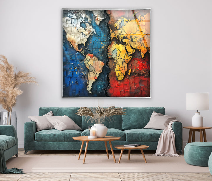 Blue World Map Cool Wall Art & Glass Photo Prints