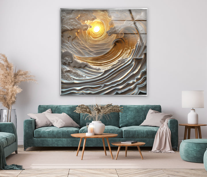 Sunset Abstract Painting Tempered Glass Wall Art - artdesigna wall art