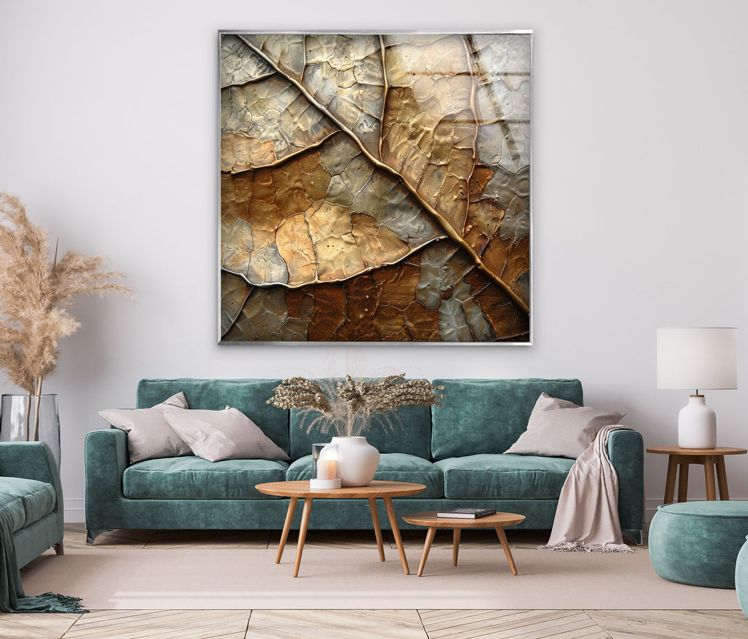 Bronze Leaf Abstract Glass Wall Art glass art painting, glass art for the Wall