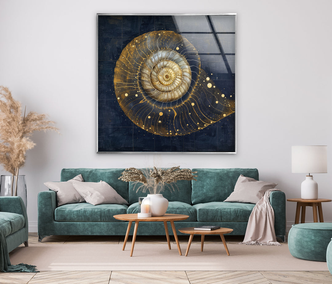 Gold Shiny Snail Shell Unique Abstract Art Glass Wall Decor