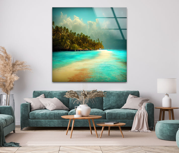 Tropical Island & Palm Tree Glass Wall Art photo print on glass, prints on glass wall art