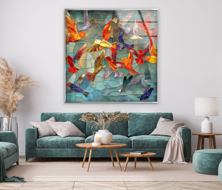 Mosaic Birds Glass Wall Art large glass photo prints, glass wall photos