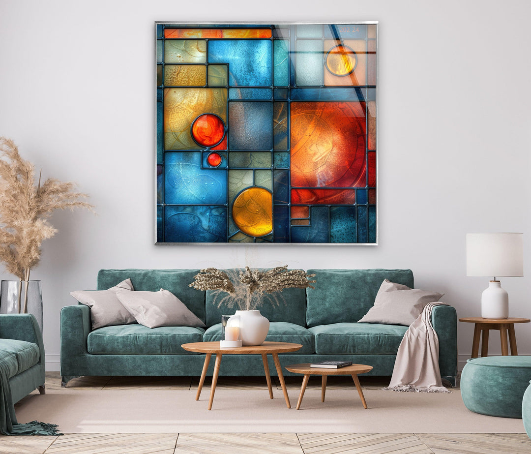 Colorful Stained Circle Glass Wall Art print on glass, glass printed photos