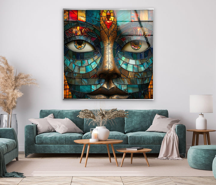 Mosaic Face with Colorful Eyes Cool Glass Art & Glass Wall Pictures