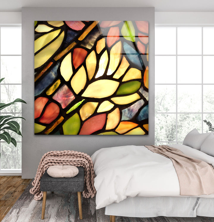 Stained Colorful Leaves Glass Wall Art glass pictures for Wall, glass prints wall art