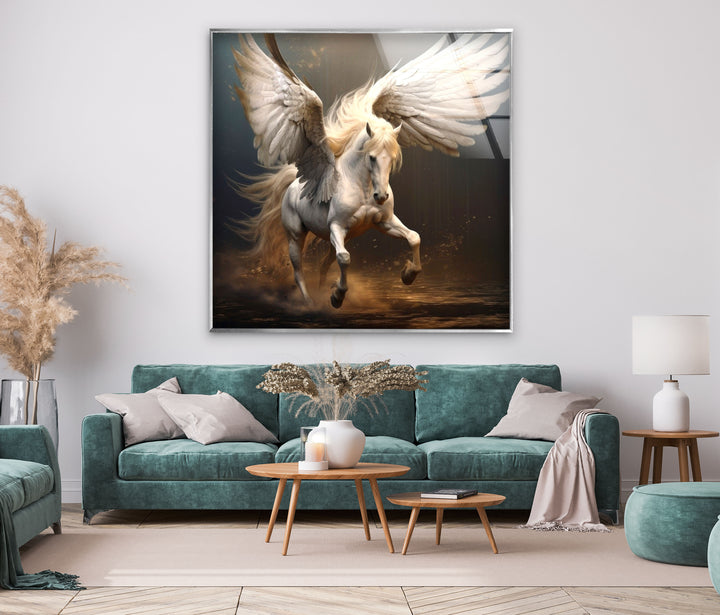 Winged Horses Glass Wall Art glass art painting, glass art for the Wall