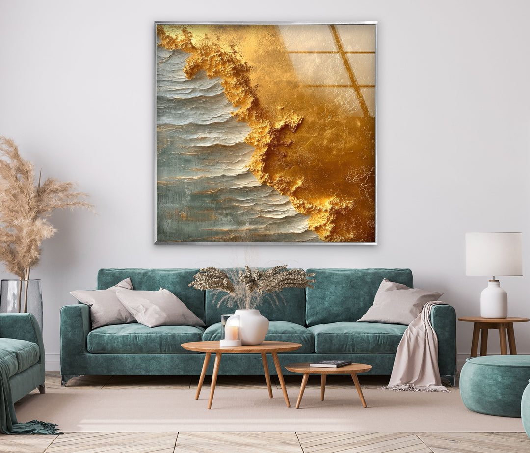 Golden abstract panel wall art