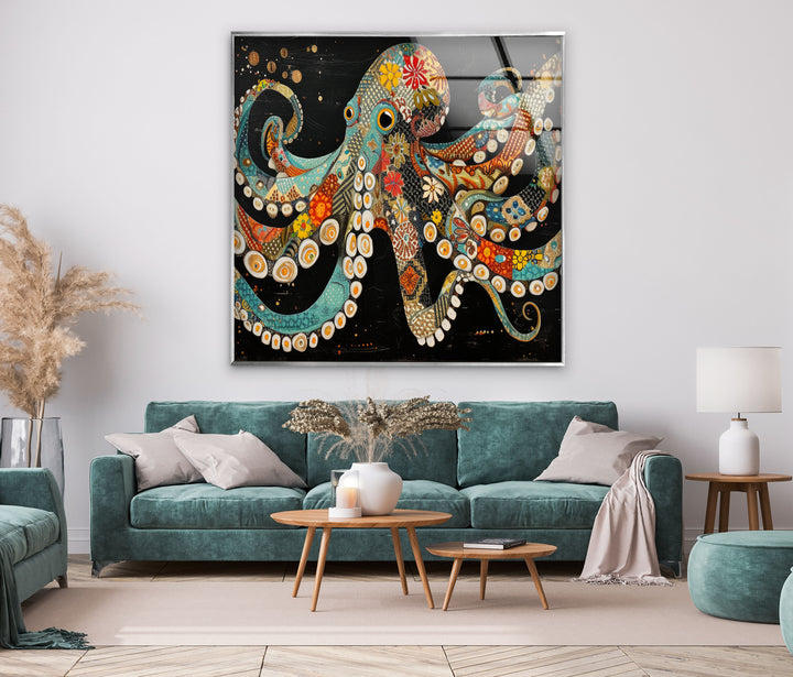 Ethnic Patterned Octopus Glass Wall Art Glass Printing Wall Art, Print photos on glass