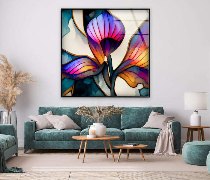 Vivid Stained Flower Glass Wall Art, glass photo prints, glass picture prints