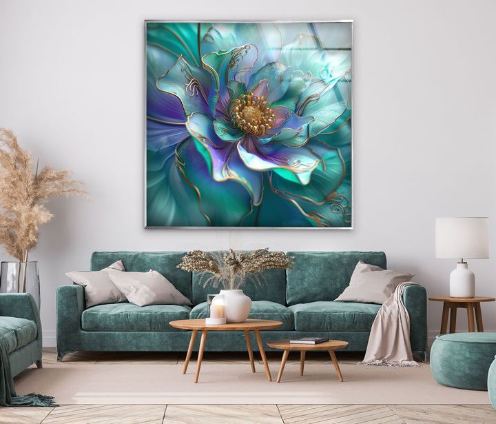 Abstarct Pearlescent Flower Close Up Glass Wall Art, art glass wall art, glass wall art pictures
