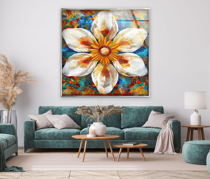 Mosaic Sunflower Glass Wall Art, glass art painting, glass art for the Wall