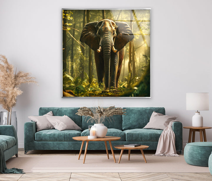 Elephant in The Forest Glass Wall Art Glass Printing Wall Art, Print photos on glass