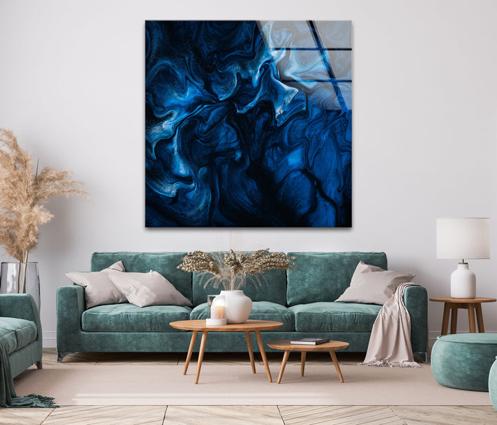 Vivid Dark Blue Abstract Glass Wall Art, Glass Printing Wall Art, Print photos on glass 