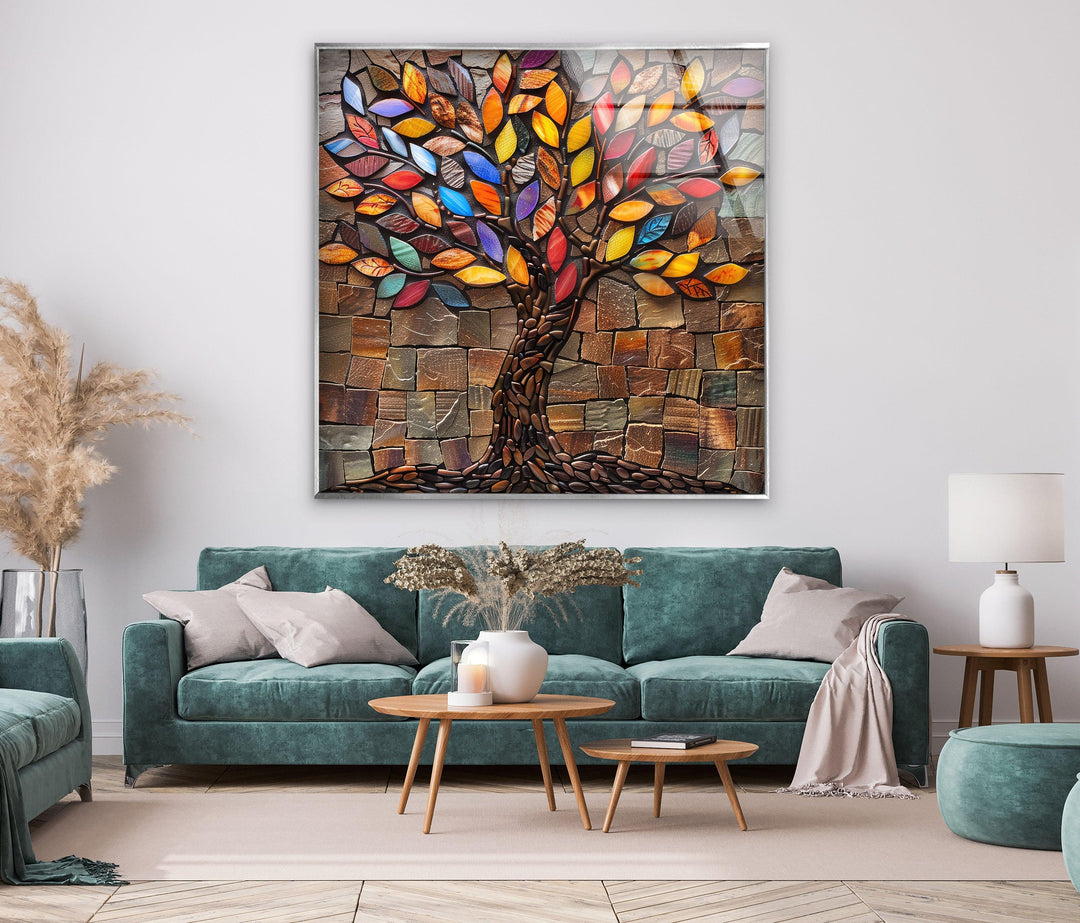 Mosaic Tree of Life Brown Glass Wall Art custom glass photo prints, large glass prints