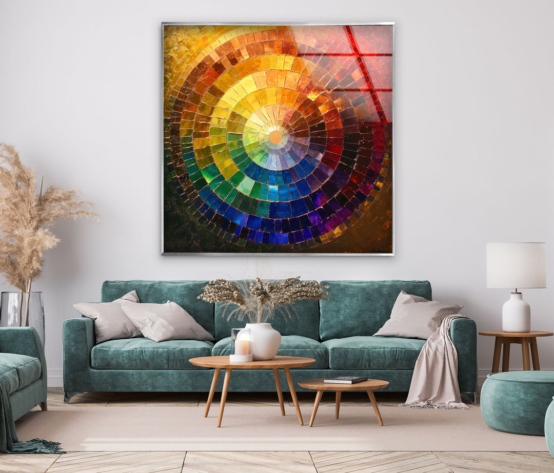 Colored Circle With Rainbow Glass Wall Art custom glass photo prints, large glass prints