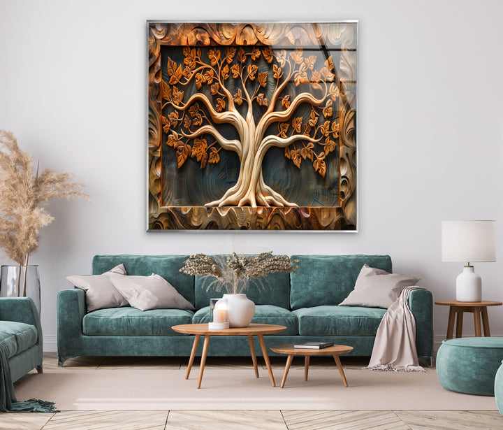 Carved Wood Tree Glass Wall Art large glass photo prints, glass wall photos