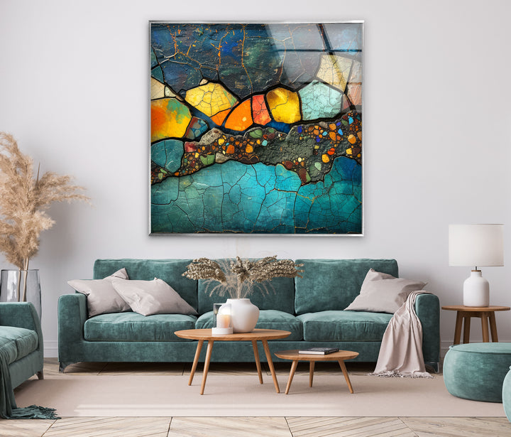 Colorful Stones Mosaic Design Glass Wall Art custom glass photo prints, large glass prints
