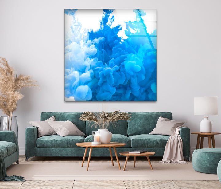 Blue & White Paint Splash Glass Wall Art, large glass photo prints, glass wall photos