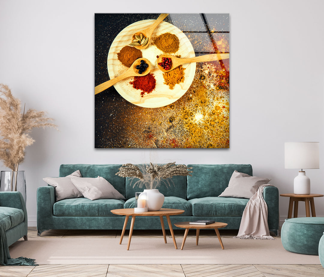 Yellow Spice Glass Wall Art, photo print on glass, prints on glass wall art