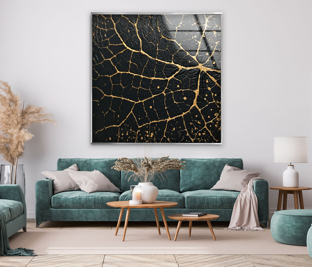 Black and Gold Abstract Glass Wall Art glass pictures for Wall, glass prints wall art