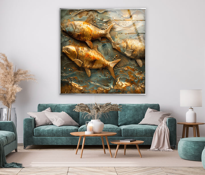 Golden Fishes Glass Wall Art glass photo prints, glass picture prints