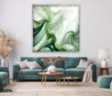 Abstract Green Tones ink Splashes Glass Wall Art