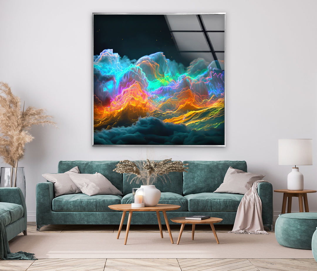 Vibrant neon Abstract glass wall art