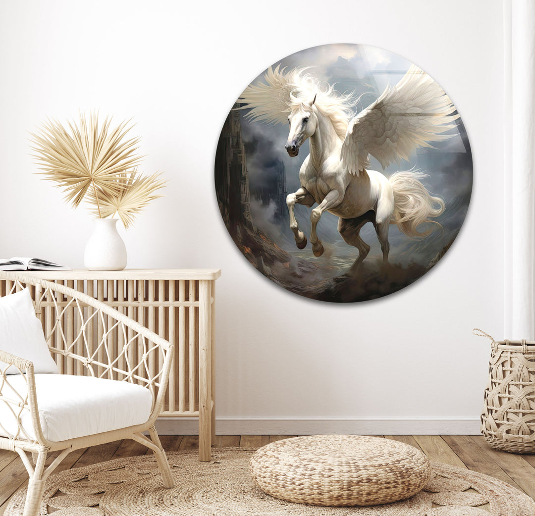 White Wing Horse Glass Wall Art glass image printing, glass prints from photos