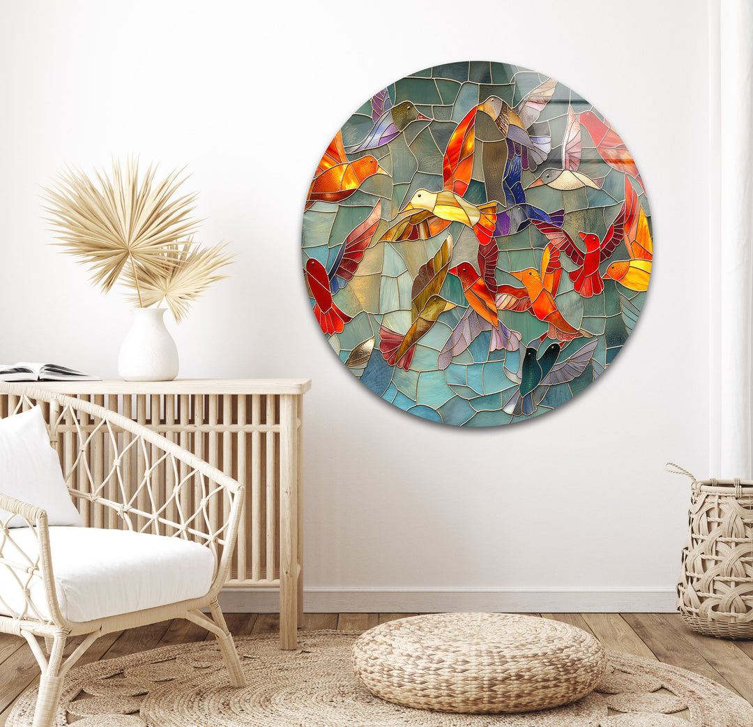 Mosaic Birds Glass Wall Art photo print on glass, prints on glass wall art