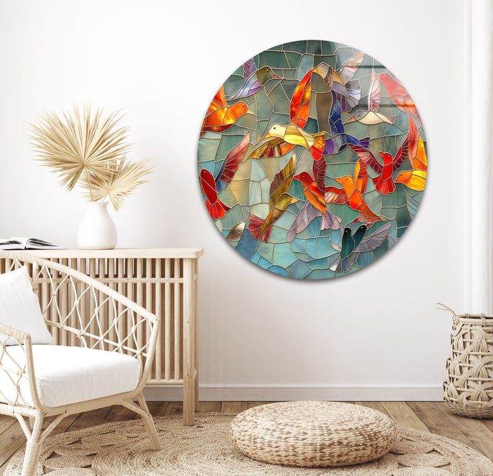 Mosaic Birds Glass Wall Art photo print on glass, prints on glass wall art