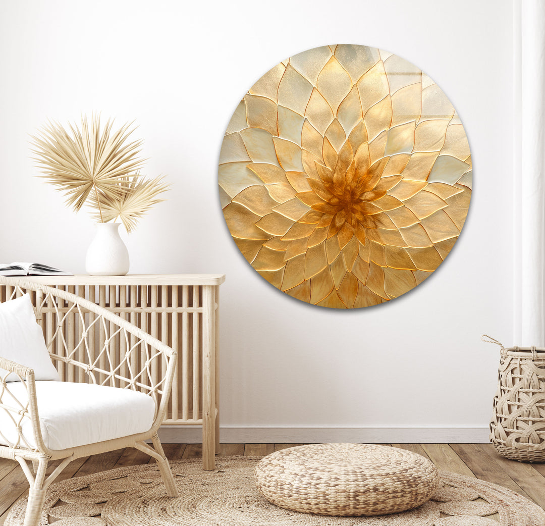 Stained Gold Flower Glass Wall Art glass image printing, glass prints from photos