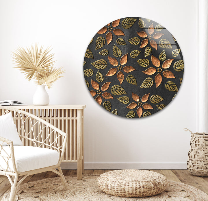 Bronze Flowers Pattern Glass Wall Art, Glass Printing Wall Art, Print photos on glass