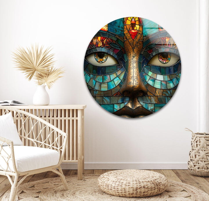 Mosaic Face with Colorful Eyes Stained Glass Art & Cool Wall Decor