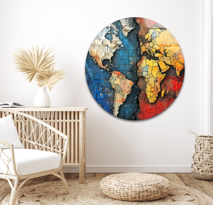 Blue World Map Glass Print Wall Art & Cool Artwork