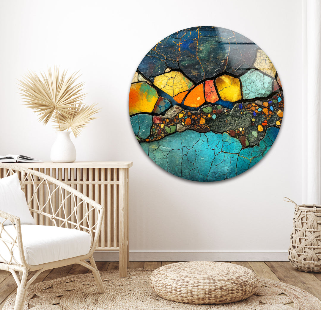 Colorful Stones Mosaic Design Glass Wall Art custom glass pictures, glass art prints
