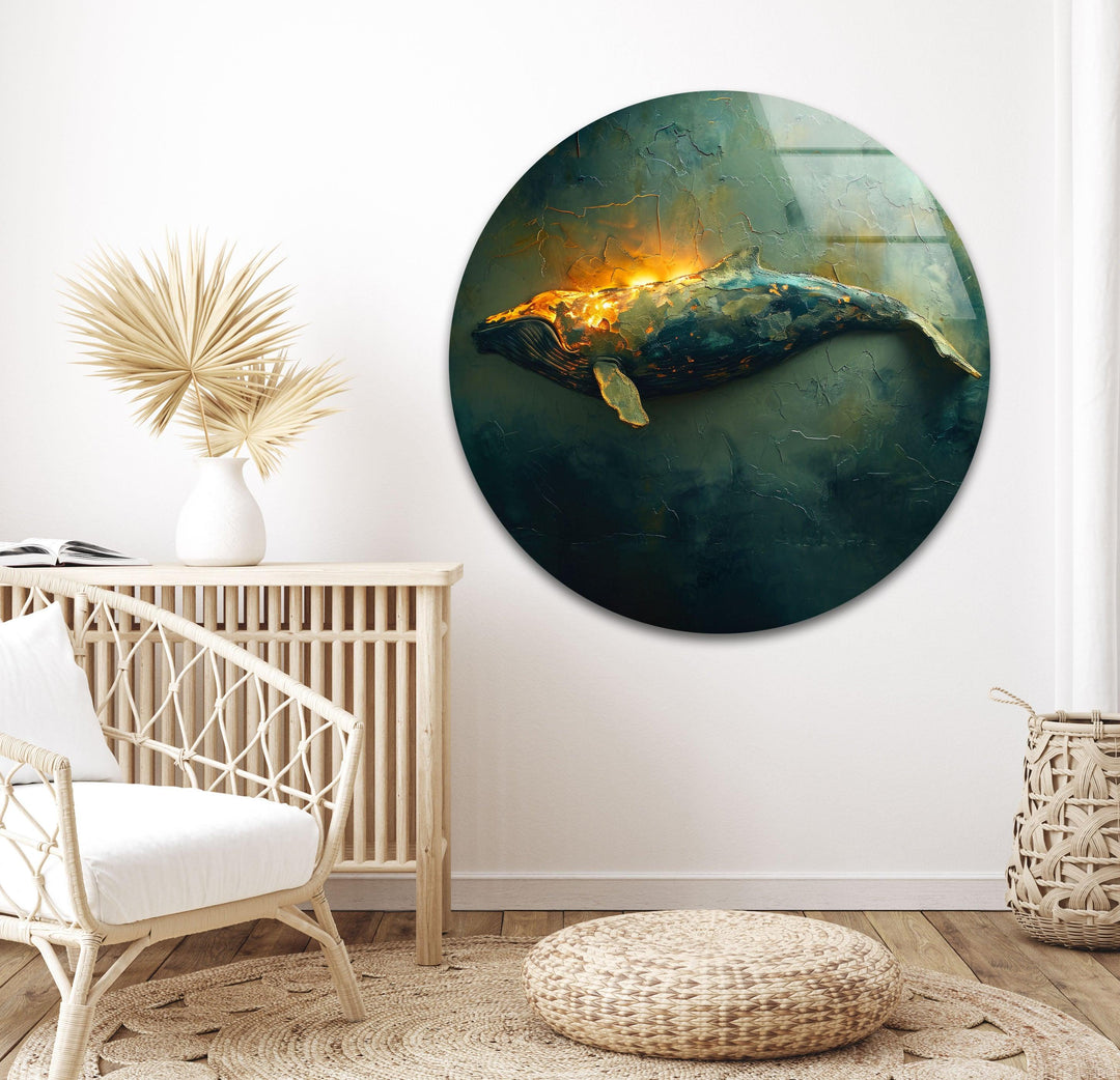 Vintage Whale Glass Wall Art photo print on glass, prints on glass wall art