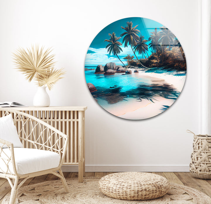 Tropical Beach Palm Trees Glass Wall Art Glass Printing Wall Art, Print photos on glass