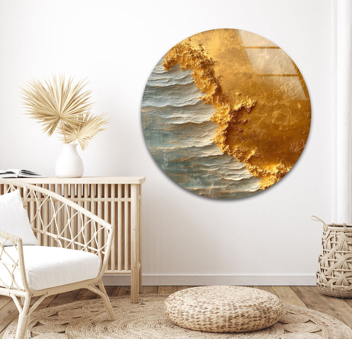 Shine of Gold Abstract Round Glass Wall Art